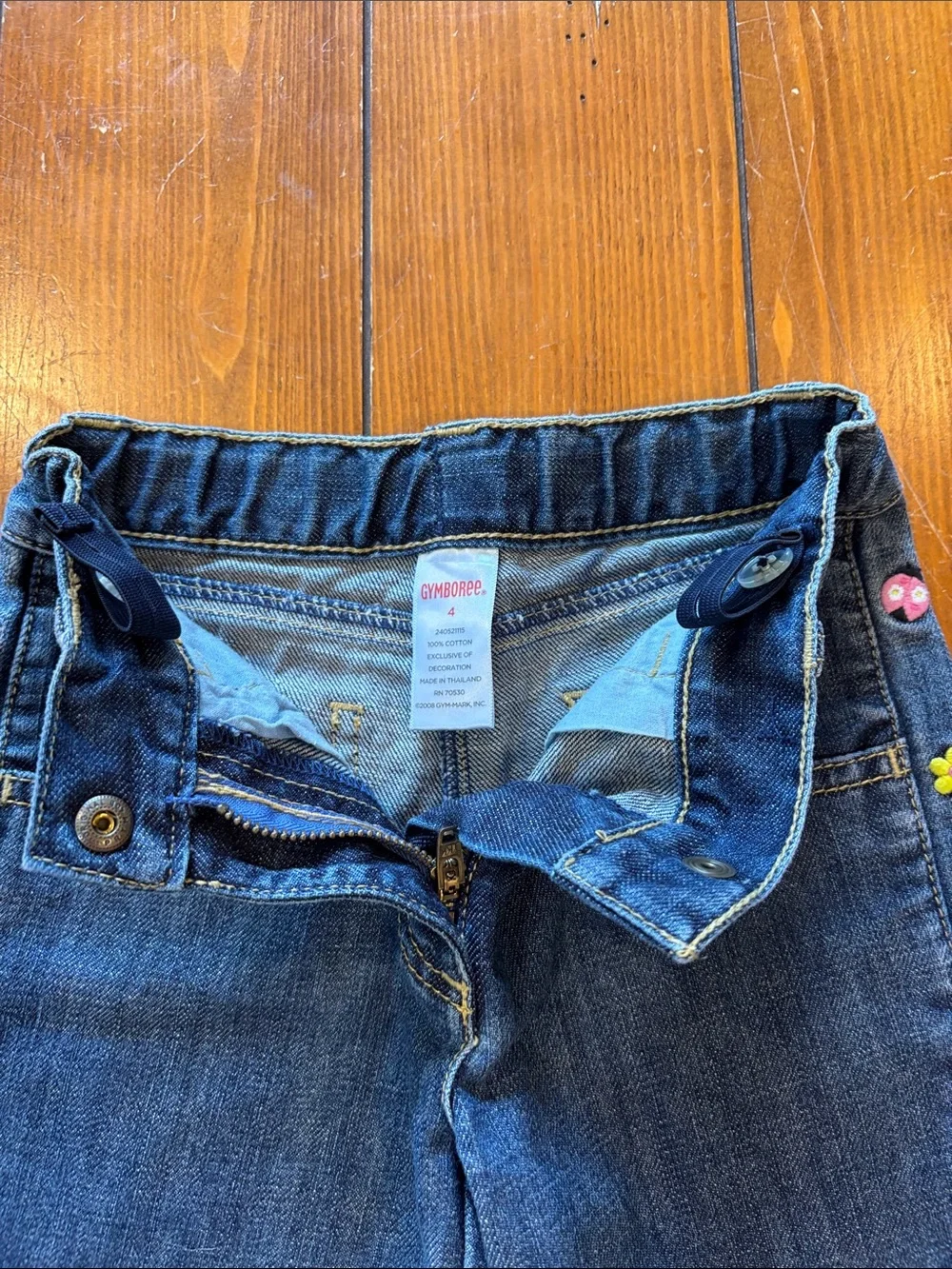 Gymboree Dark Blue Denim Shorts with Side Embroidered Ladybugs Girls Size 4 EUC